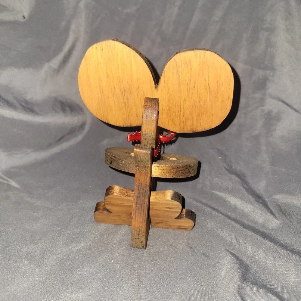 Christmas Mouse Holiday Bow Red Nose Mouse Slit Ear Wood Handmade Puzzle